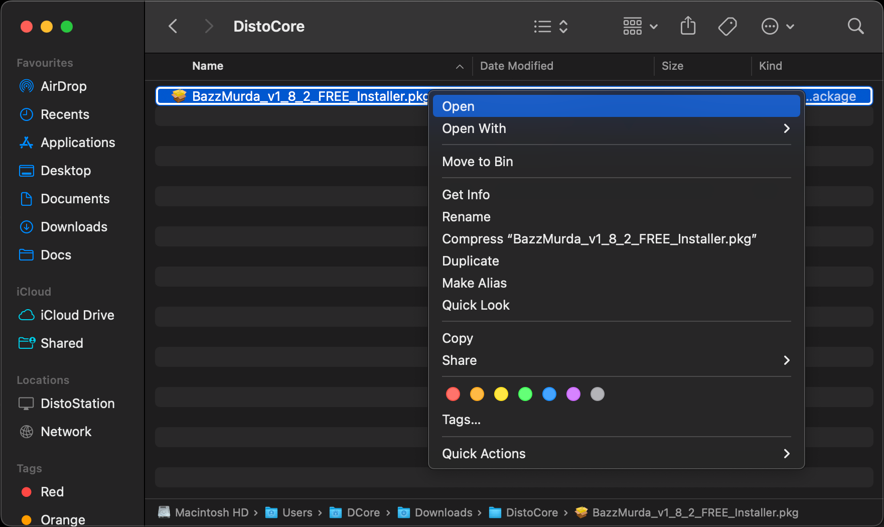 DistoCore PKG installer blocked by Gatekeeper